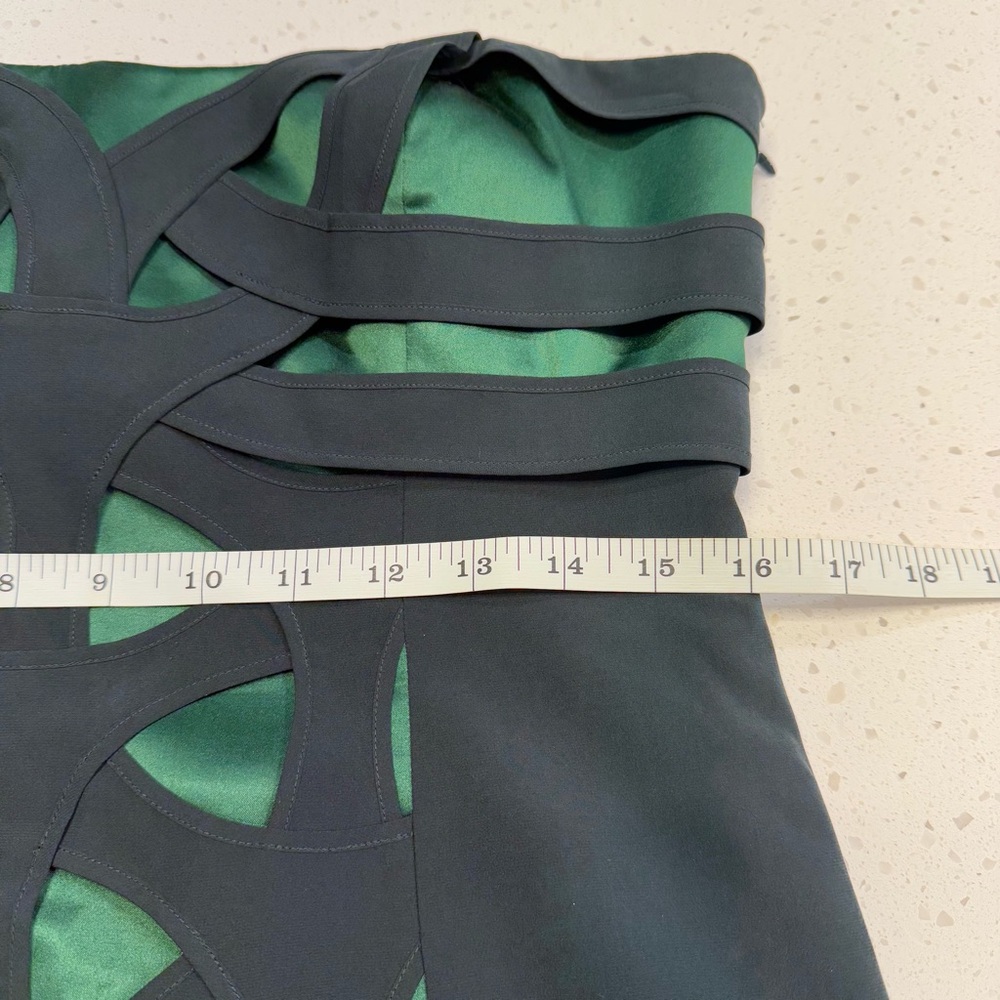Karen Millen Green Silk Strapless Cutout Cocktail Dress Women’s Small - Picture 7 of 10